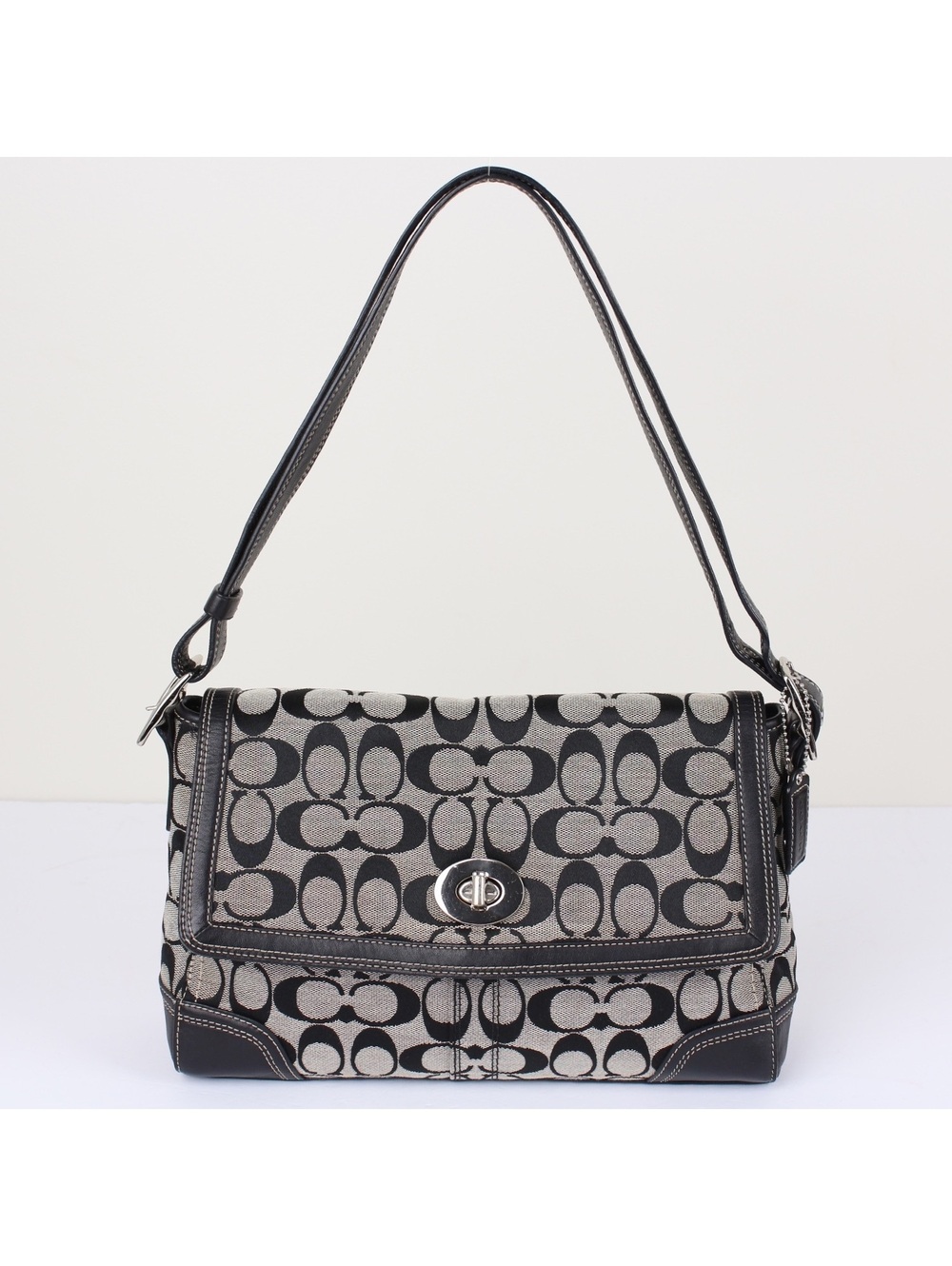 Vintage Coach Black Gray Soho Canvas Turnlock Flap Shoulder Bag Y2K F13972